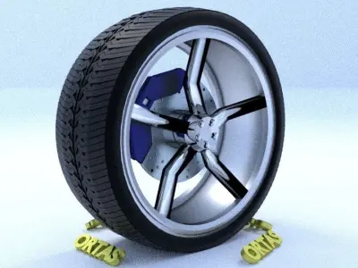 ORTAS CAR RIM 33 GAME READY RIM TIRE AND DISC 3D model