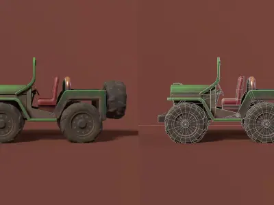 Stylized Off-Road Jeep Game Ready 3D Model Low-poly 3D model