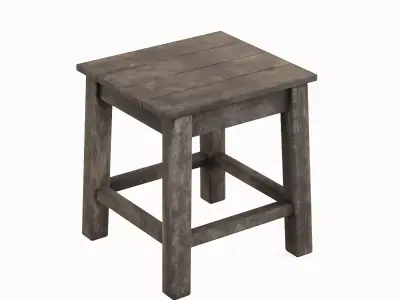 Old Wooden Tabouret 03 Low-poly 3D model