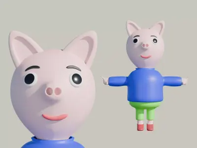 3D cartoon model of a pig with a human-like body Free 3D model