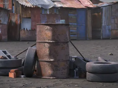Rusty Barrel With Tires And Rubble 3D model