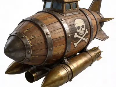 Realistic Steampunk Pirate  Submarine  Low-poly 3D model