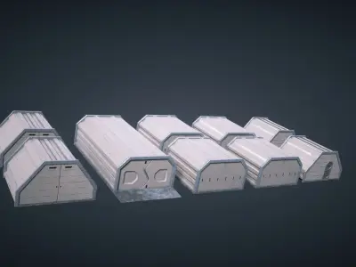 Mars KitBash - Hangars Low-poly 3D model