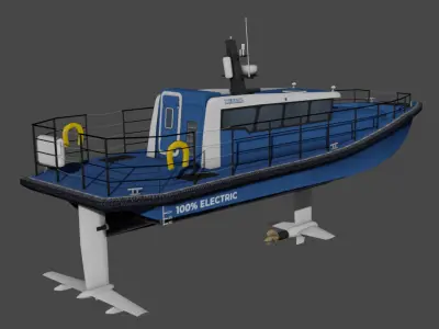Electric workboat Low-poly 3D model