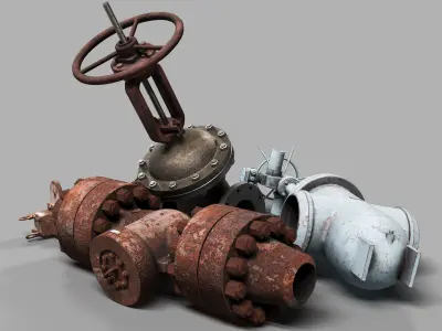 Industrial old used valves Low-poly 3D model