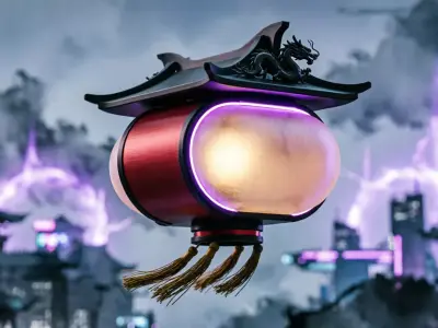 Cyberpunk Asian Lantern - Cyber Low-poly 3D model