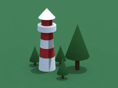 A lighthouse and trees Low-poly 3D model