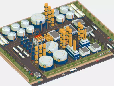 Isometric Complex Crude Oil Processing Plant Low-poly 3D model