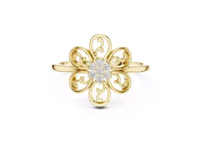 Vintage Filigree Floral Diamond Ring Elegant Open Petal CAD 3D print model