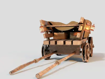 Medieval Wooden Wagon Low-poly 3D model