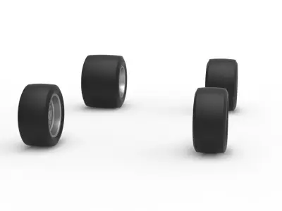 Wheel Set of Pavement Silver Crown Car Scale 1 to 25 3D print model