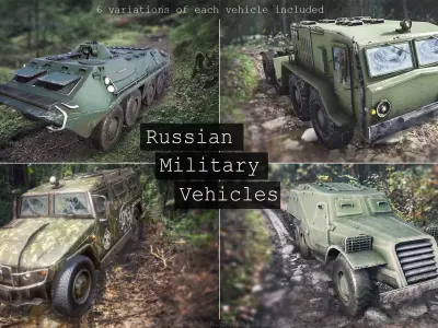 Functional - 4 Russian Military Vehicles  6 Versions per vehicle Low-poly 3D model
