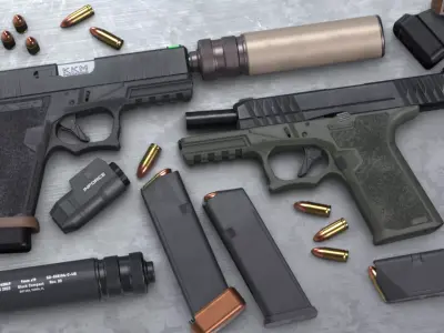 Custom G19 and Polymer80 PFC9 Pistol Pack - Game Asset Low-poly 3D model
