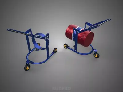THREE 3 WHEELS DRUM BARREL HANDLING TROLLEY CART CADDY HANDTRUCK 3D model