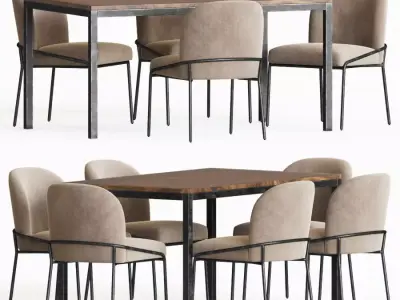 Dining Set four chairs and table 3D model