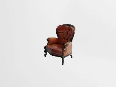 Traditional Orange and Wood Armchair Vintage Low-poly 3D model