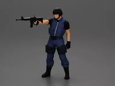Military man with tactical mastery holding a gun 3D print model