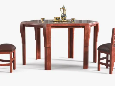  Arabian Tea Set with Kettle and Cups on Table 