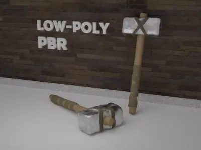 low-poly PBR sledgehammer axe with cross Low-poly 3D model