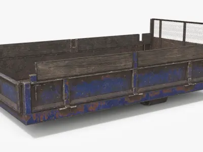 Rusted Stake Bed Platform with Wooden Sides Blue Old 3D model