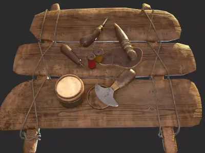 Old leather working tools for gamedev Low-poly 3D model