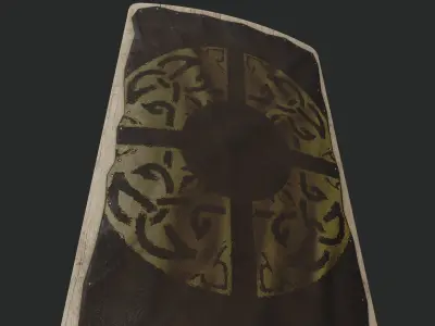 Slavic square leather shield-painted gold nordic symbol Low-poly 3D model