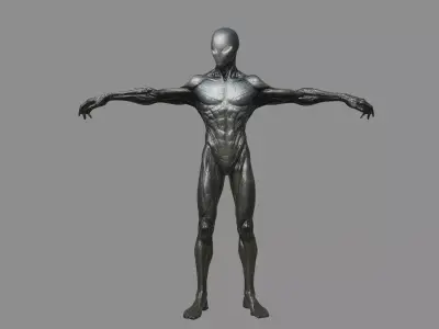 Metallic Alien Humanoid Sculpture 3D model