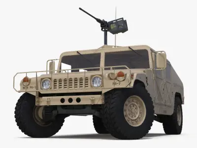 Military Humvee with Mounted Machine Gun Rigged for Cinema 4D 3D model purchase