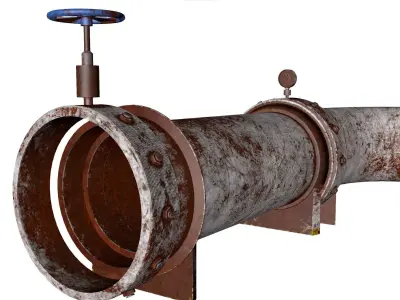 Rusty old industrial pipes with valve Low-poly 3D model