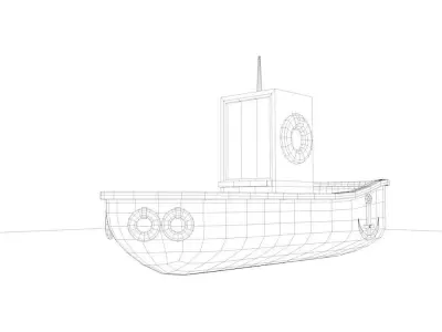 Lowpoly Ship boat with life preserver Low-poly 3D model