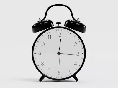 Alarm Clock - Black Twin Bell Analog Clock - Rigged 3D model