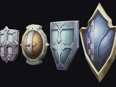 Shield Armor Defense Weapon Cartoon Medieval Melee Board Low-poly 3D model