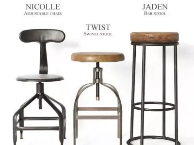 Industrial stools and chairs part2 3D model