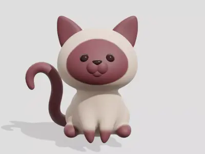 Cute Siamese cat sitting  3D model