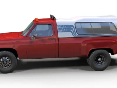 80s Custom pickup truck Low-poly 3D model