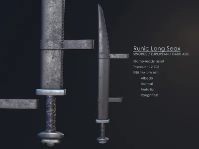 Runic Long Seax Low-poly 3D model