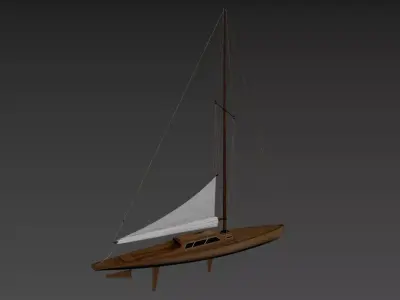 Vintage Wooden Sailing Yacht with Gaff Rig 3D model 3D model