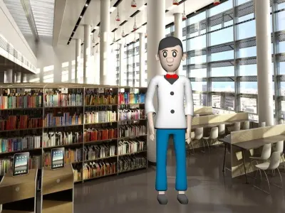 doctor cartoon character in library Free low-poly 3D model
