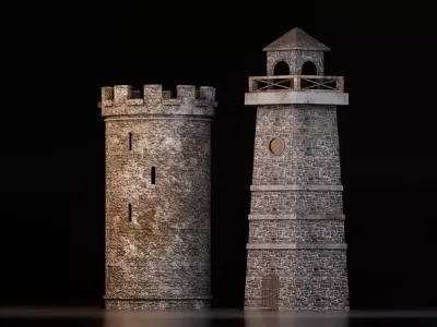 Medieval Stone Tower Pack Low-poly 3D model