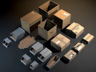 Cardboard Boxes - Game ready props Low-poly 3D model