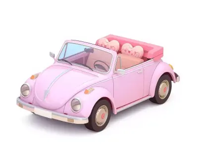 Stylized 3D Valentine Convertible Car Model Low-poly 3D model