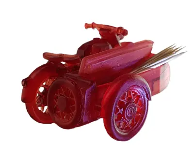 A motorcycle with a sidecar and toothpicks 3D print model