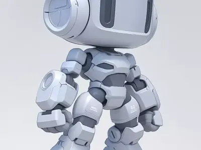 Cute White Robot 3D Model Chibi Design Smooth Armor Low-poly 3D model