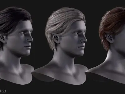 Real Time Hair Card Male Hairstyle part 05 Low-poly 3D model