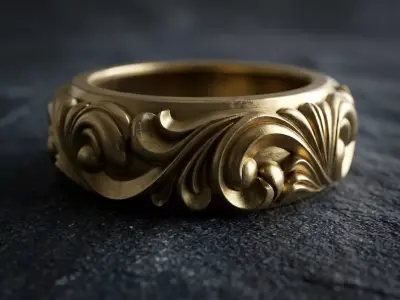 Baroque Scroll Ring  Ornamental Rococo Band 3D print model