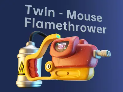 cartoon game prop gun weapons and flamethrowers in animal shapes 3D model