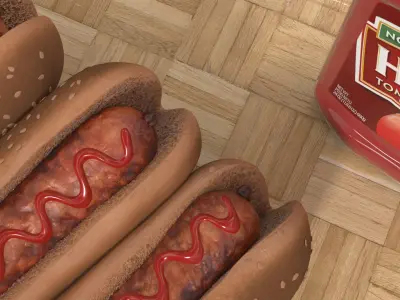 Dark Bread Hot Dogs Crispy Sausages 3D model