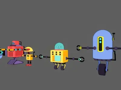 5 stylized robots for animations rigged 3D model