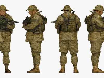 soldier stying and holding rifle in chest 001152 3D model