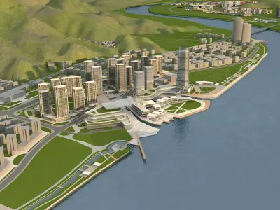 Architecture city near water 3D model buy